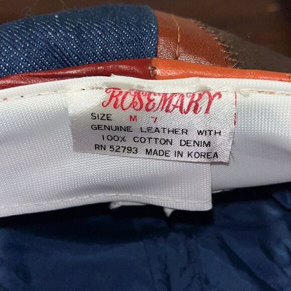 Vintage Mod Squad Leather & Denim patchwork 1970’s retro Cap Hat M 7 men’s - Picture 5 of 6